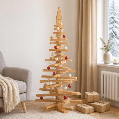 Wooden Christmas Tree KOTKA 150 cm Solid Pine Wood Brown Finish