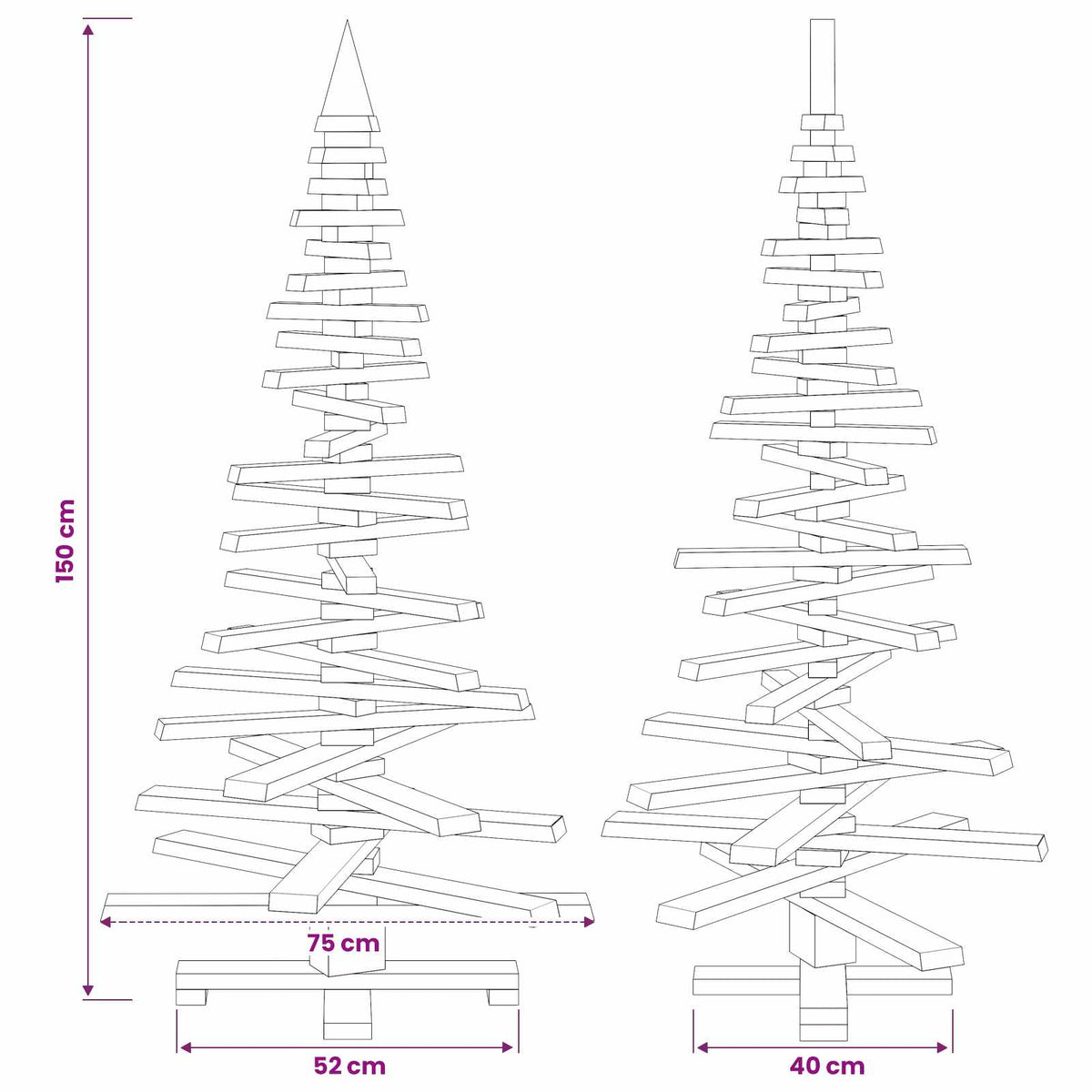 Wooden Christmas Tree KOTKA 150 cm Solid Pine Wood Brown Finish