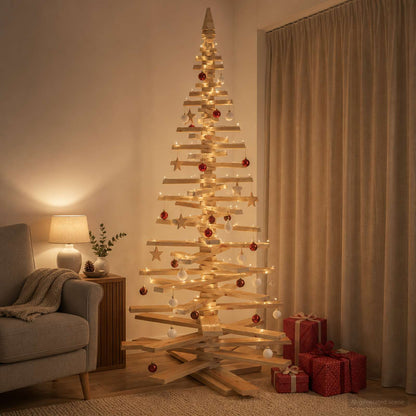 Wooden Christmas Tree KOTKA 210 cm Solid Pine Wood Brown Finish