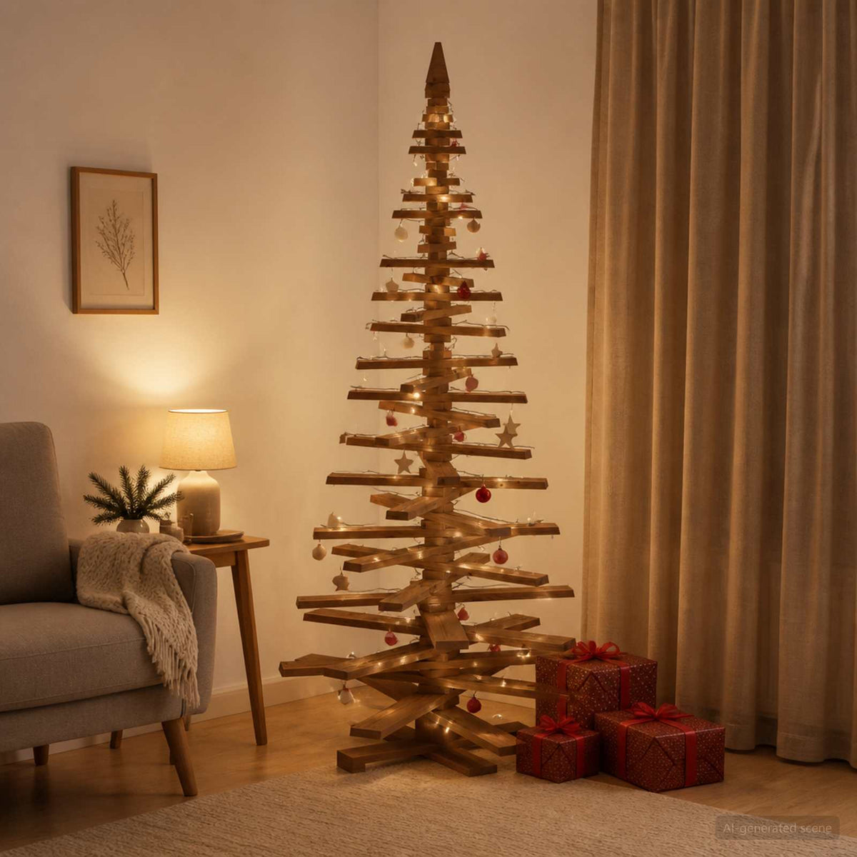 Wooden Christmas Tree KOTKA 210 cm Solid Pine Wood