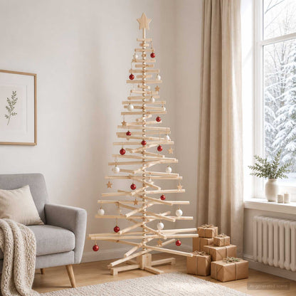 Wooden Christmas Tree KOTKA 210 cm Solid Pine Wood Natural