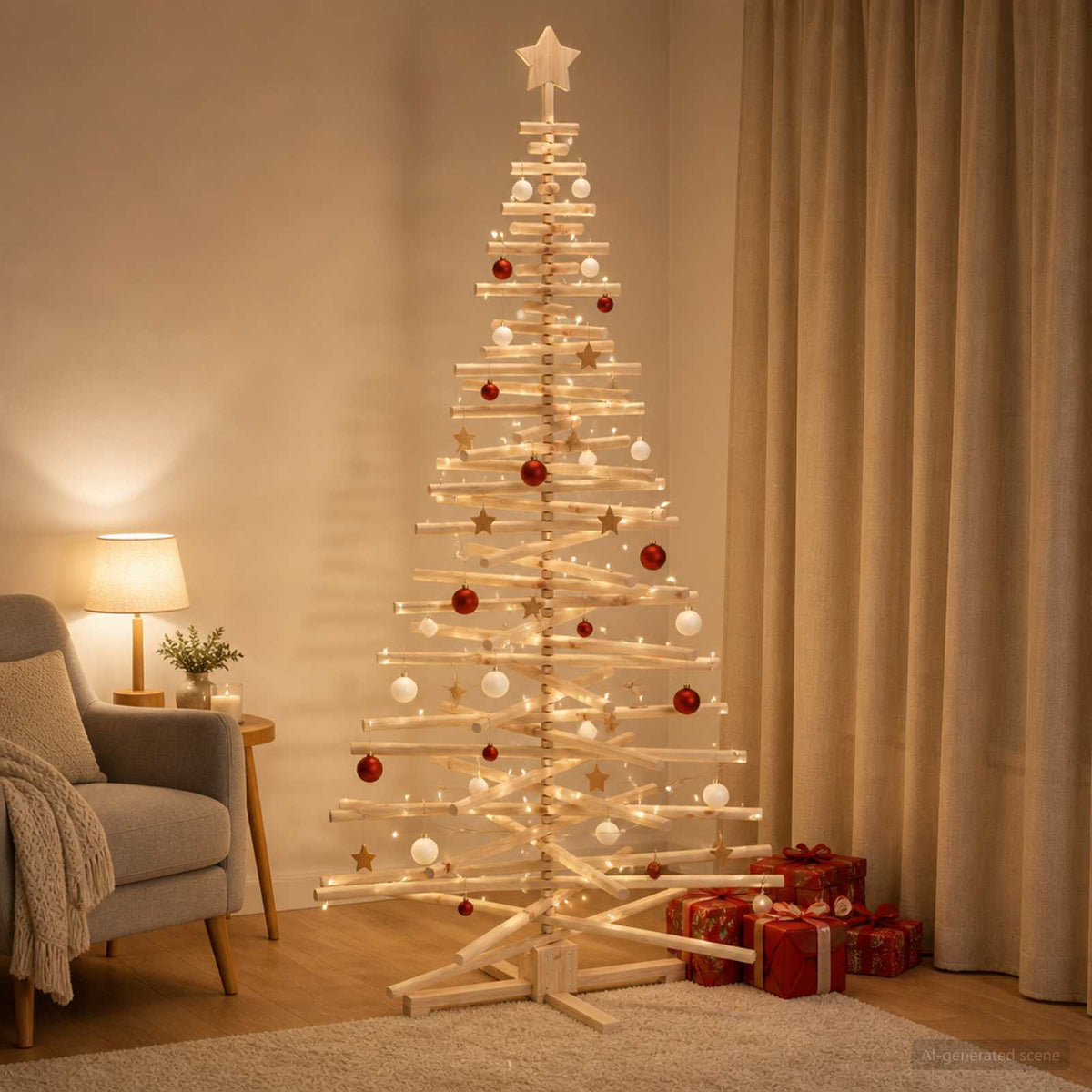 Wooden Christmas Tree KOTKA 210 cm Solid Pine Wood Natural