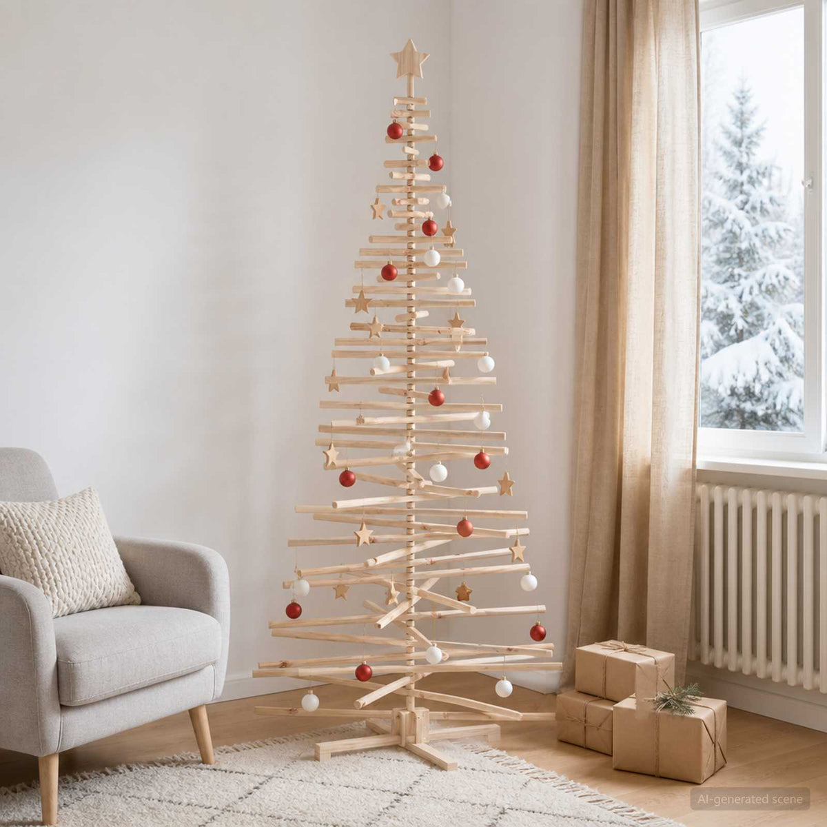 Wooden Christmas Tree KOTKA 240 cm Solid Pine Wood Natural