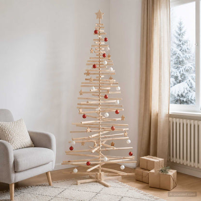 Wooden Christmas Tree KOTKA 240 cm Solid Pine Wood Natural