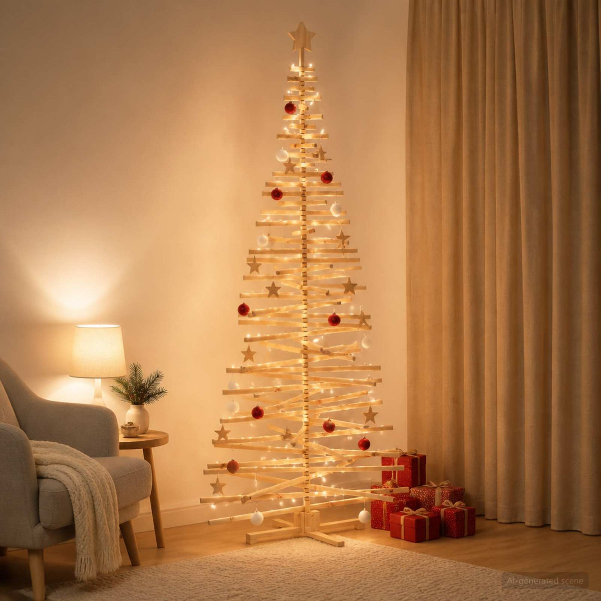 Wooden Christmas Tree KOTKA 240 cm Solid Pine Wood Natural