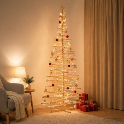 Wooden Christmas Tree KOTKA 240 cm Solid Pine Wood Natural