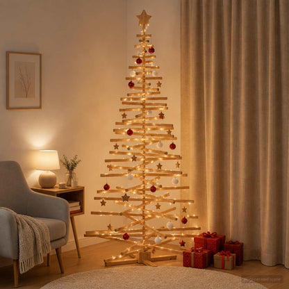Wooden Christmas Tree KOTKA 210 cm Solid Pine Wood Brown Finish
