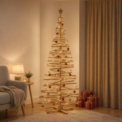 Wooden Christmas Tree KOTKA 240 cm Solid Pine Wood Brown Finish