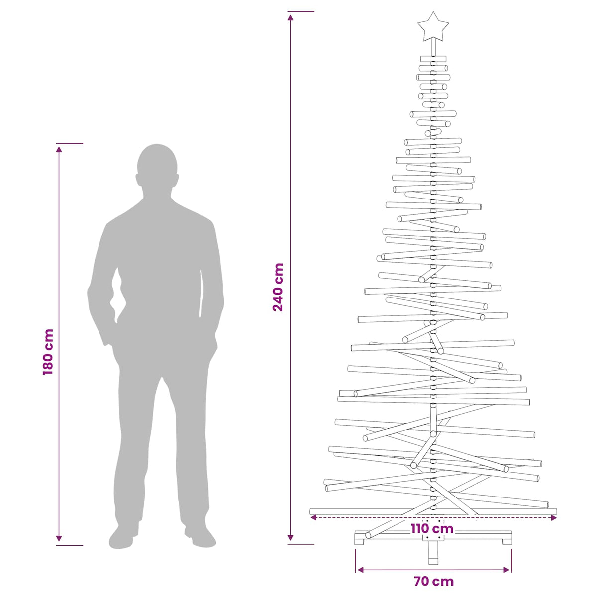 Wooden Christmas Tree KOTKA 240 cm Solid Pine Wood Brown Finish