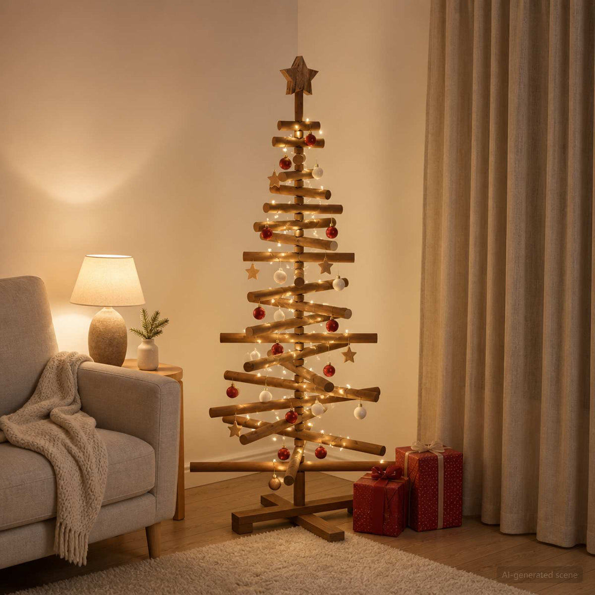 Wooden Christmas Tree KOTKA 120 cm Solid Pine Wood