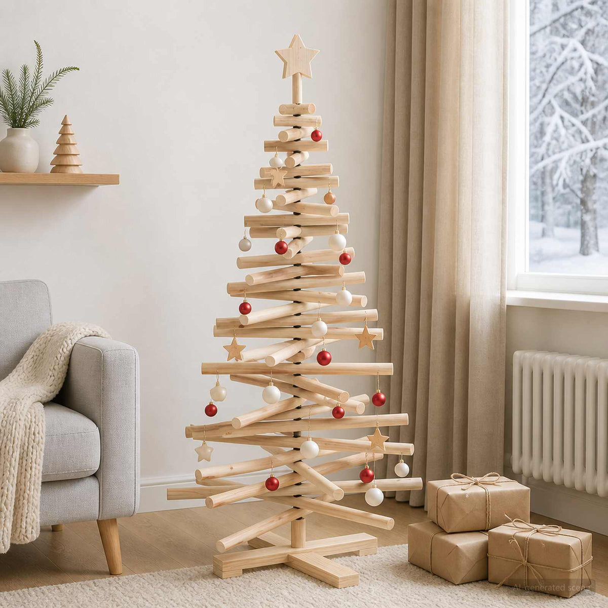 Wooden Christmas Tree KOTKA 120 cm Solid Pine Wood Natural