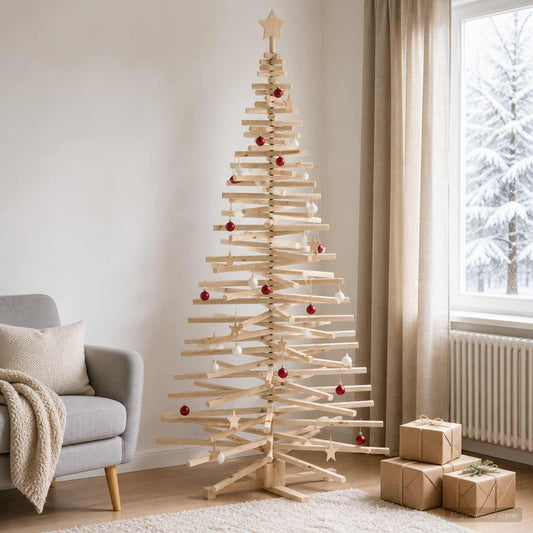 Wooden Christmas Tree KOTKA 210 cm Solid Pine Wood Natural