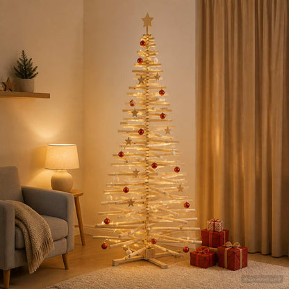 Wooden Christmas Tree KOTKA 210 cm Solid Pine Wood Natural