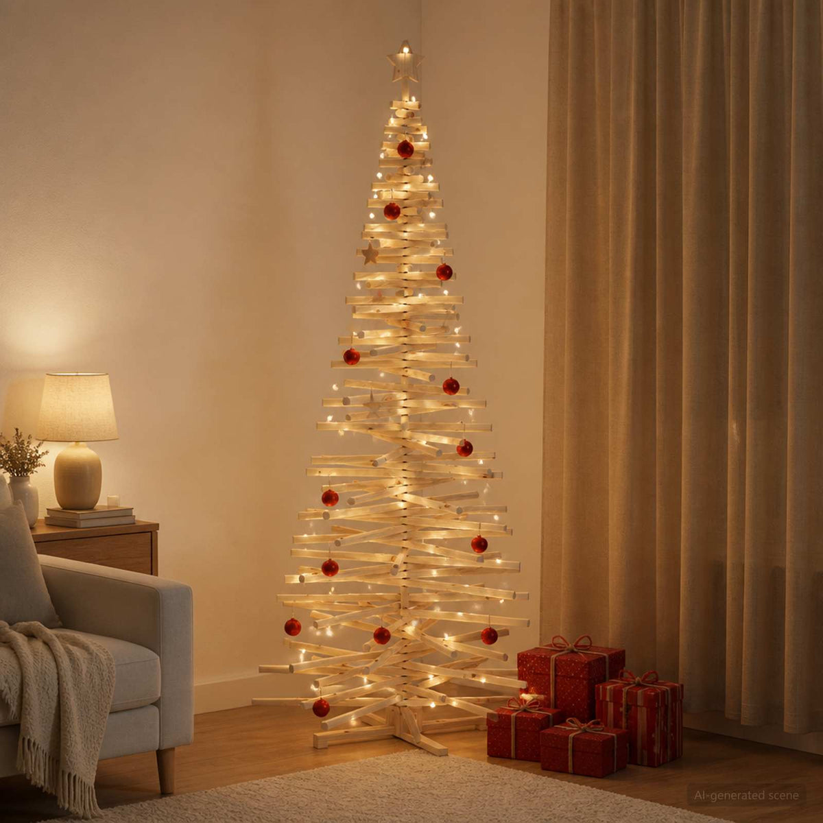 Wooden Christmas Tree KOTKA 240 cm Solid Pine Wood Natural