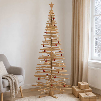 Wooden Christmas Tree KOTKA 240 cm Solid Pine Wood Brown Finish