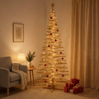Wooden Christmas Tree KOTKA 240 cm Solid Pine Wood Brown Finish