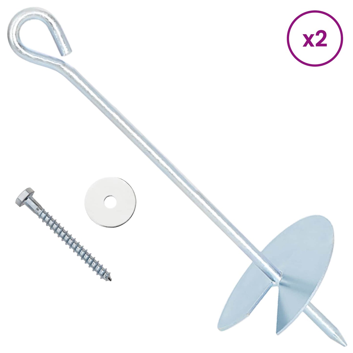 Earth anchor 2 pcs Ø10 x 30 cm Galvanized Metal Silver