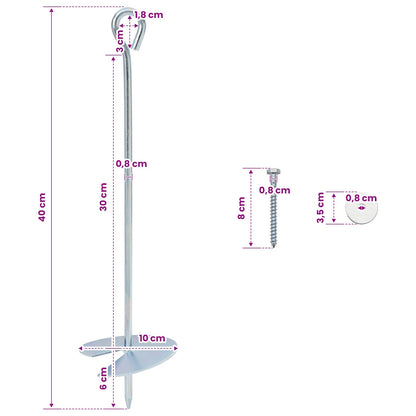 Earth anchor 4 pcs Ø10 x 40 cm Galvanized Metal Silver