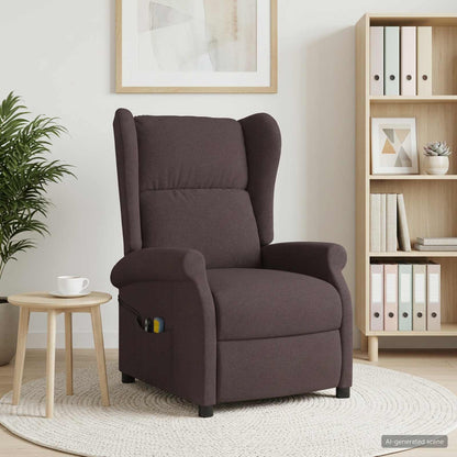 Wing Back Electric Massage Recliner Chair Dark Brown Fabric
