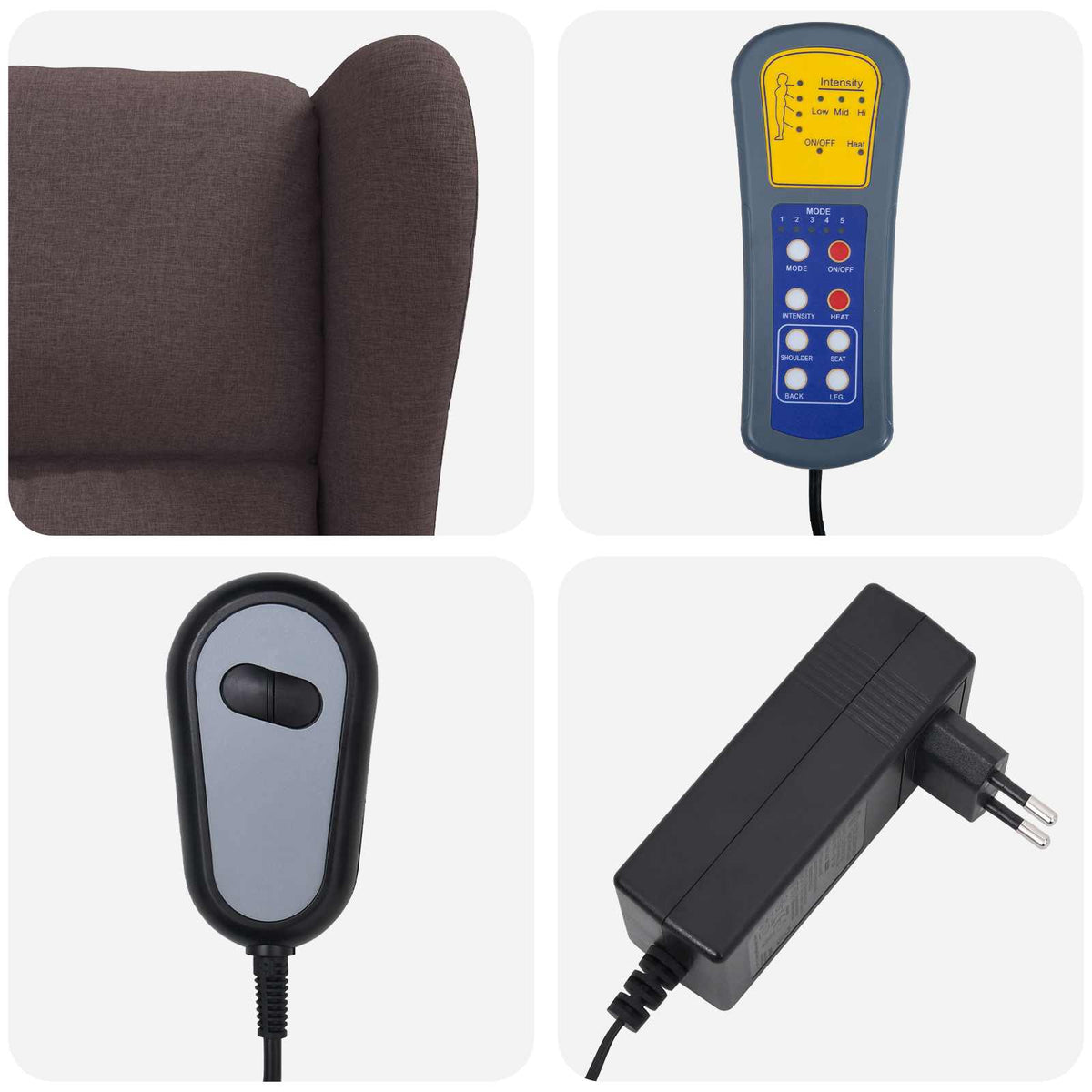 Wing Back Electric Massage Recliner Chair Dark Brown Fabric