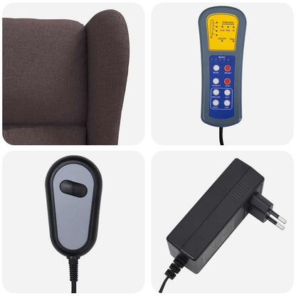 Wing Back Electric Massage Recliner Chair Dark Brown Fabric