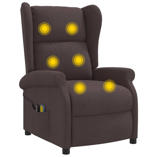 Wing Back Electric Massage Recliner Chair Dark Brown Fabric