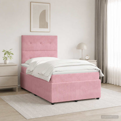 LED Box Spring Bed with Mattress Pink 120 x 200 cm Velvet