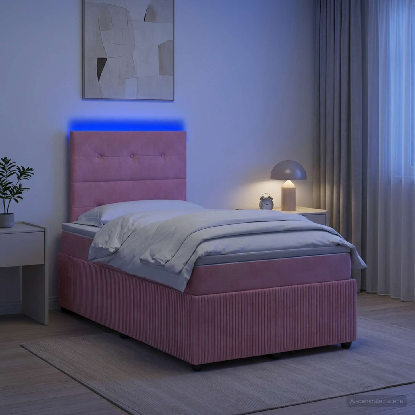 LED Box Spring Bed with Mattress Pink 120 x 200 cm Velvet