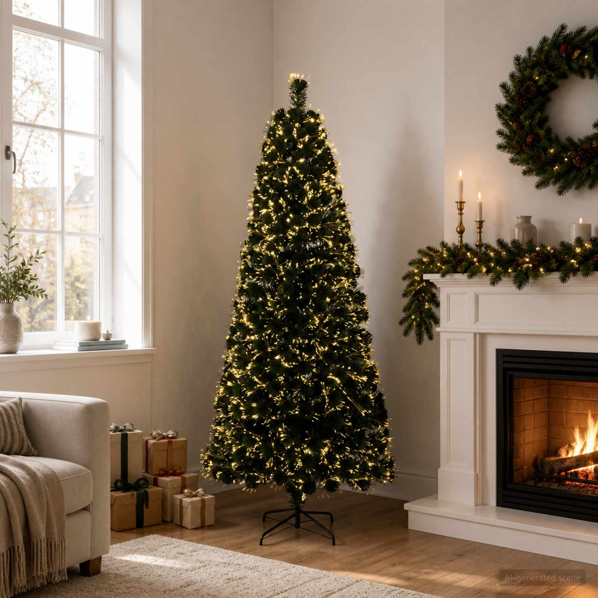 Fiber Optic Christmas Tree 180 cm 24 LEDs Warm White PVC Green