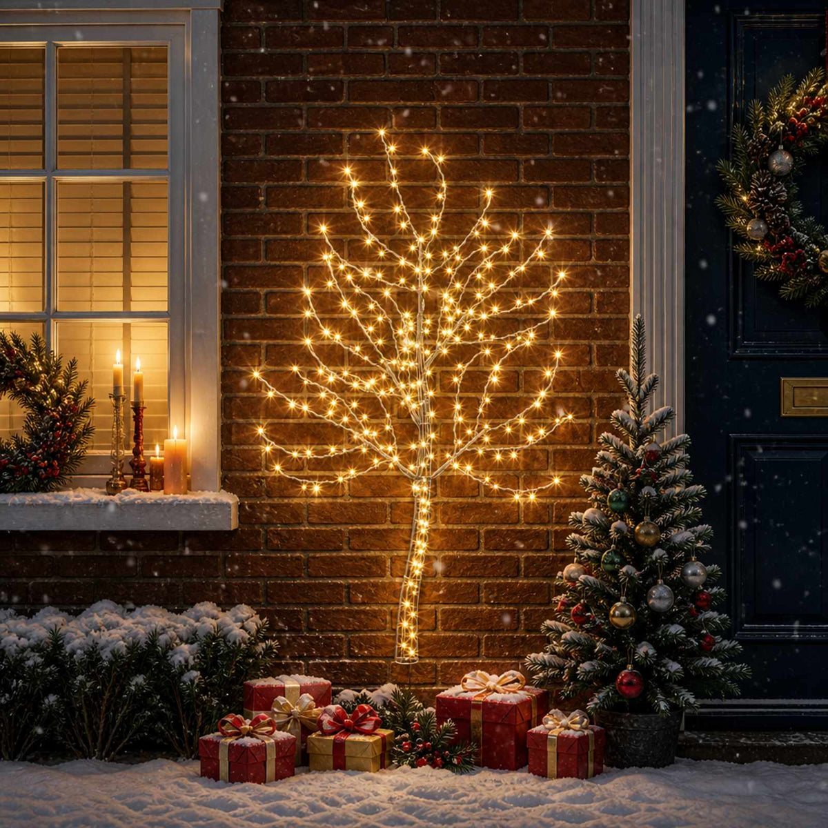 LED Wall Christmas Tree 150 cm 140 LEDs Warm White Steel Black