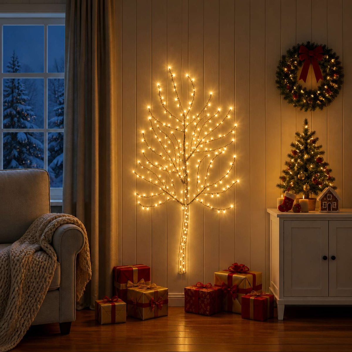 LED Wall Christmas Tree 150 cm 140 LEDs Warm White Steel Black