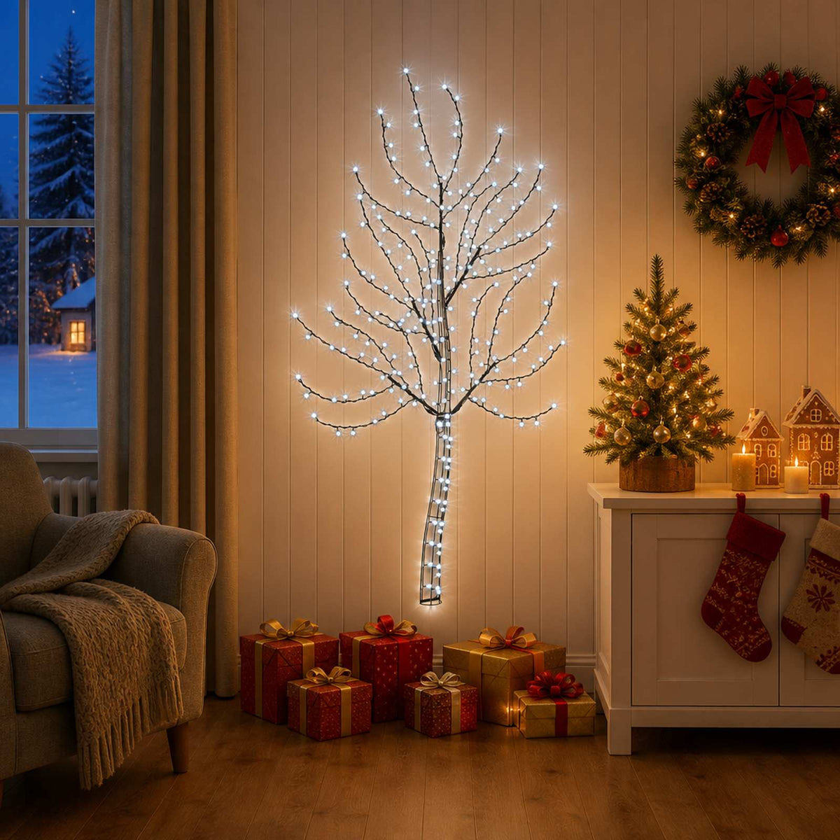 LED Wall Christmas Tree 150 cm 140 LEDs Cold White Steel Black