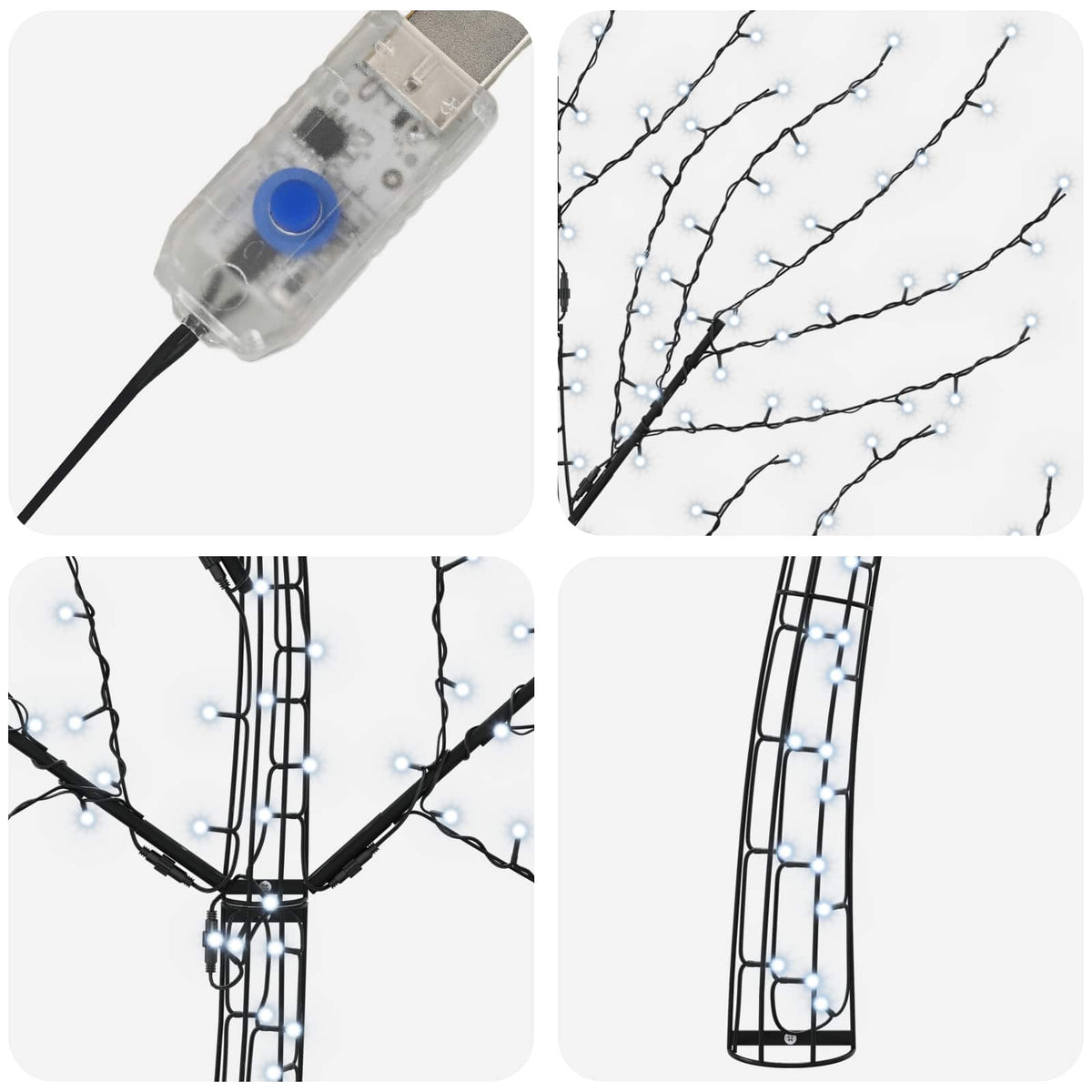 LED Wall Christmas Tree 150 cm 140 LEDs Cold White Steel Black