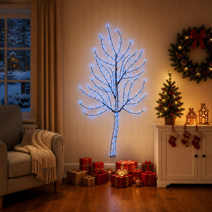 LED Wall Christmas Tree 150 cm 140 LEDs Blue Steel Black