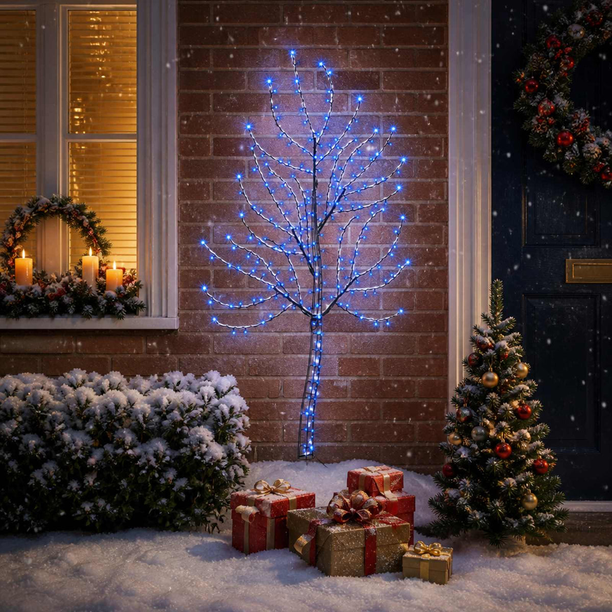 LED Wall Christmas Tree 150 cm 140 LEDs Blue Steel Black