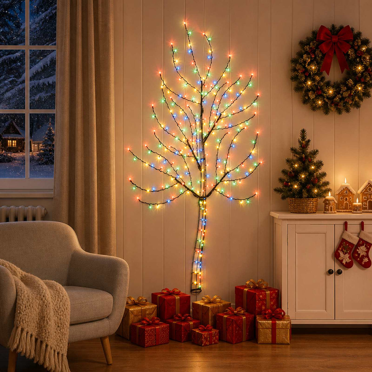 LED Wall Christmas Tree 150 cm 140 LEDs Multicolour Steel Black