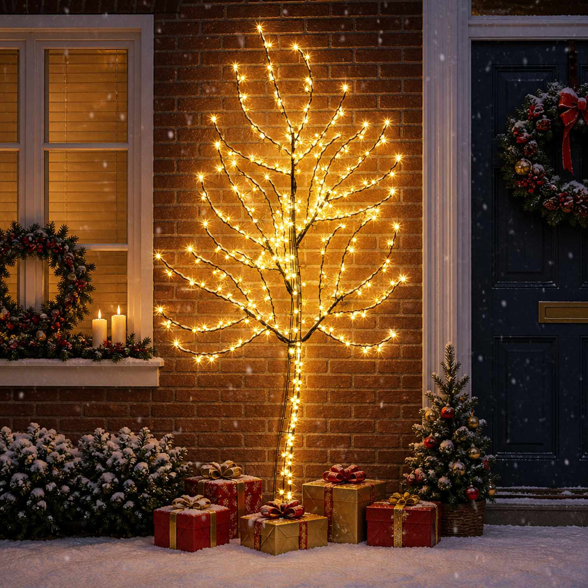 LED Wall Christmas Tree 180 cm 200 LEDs Warm White Steel Black