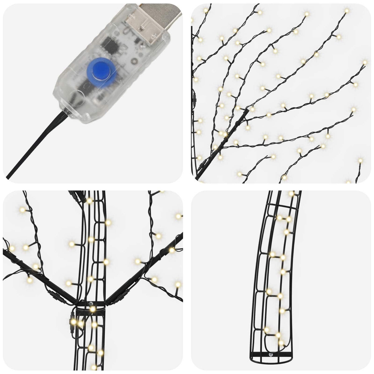LED Wall Christmas Tree 180 cm 200 LEDs Warm White Steel Black