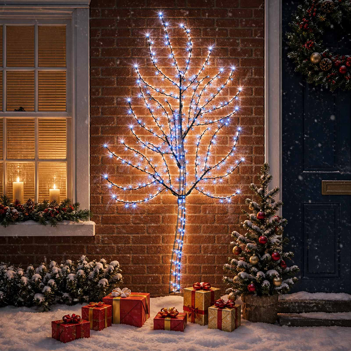 LED Wall Christmas Tree 180 cm 200 LEDs Blue Steel Black