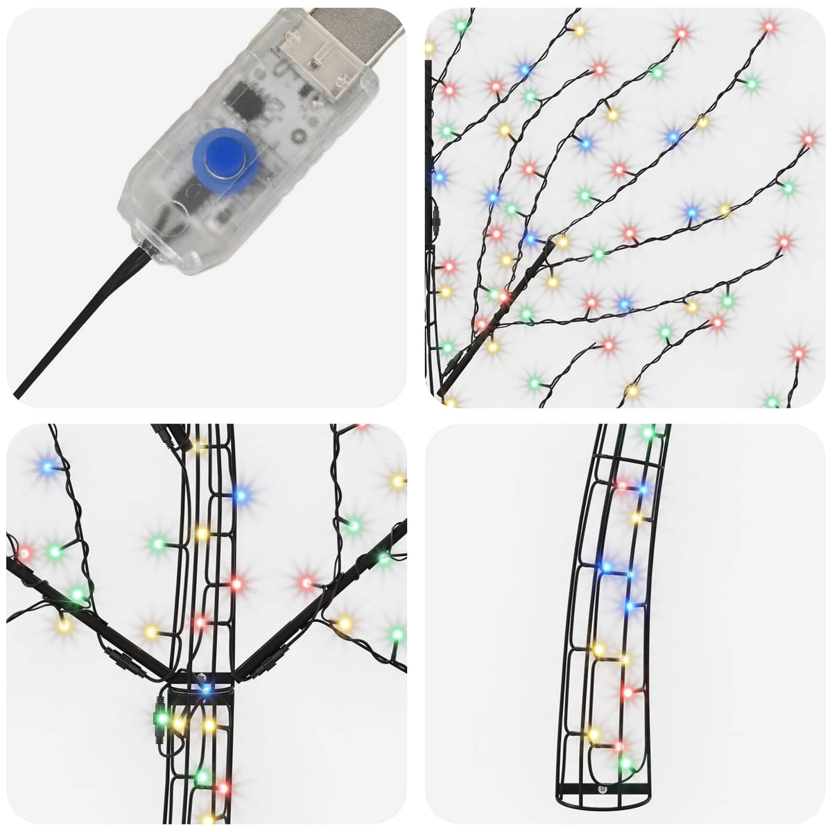 LED Wall Christmas Tree 180 cm 200 LEDs Multicolour Steel Black