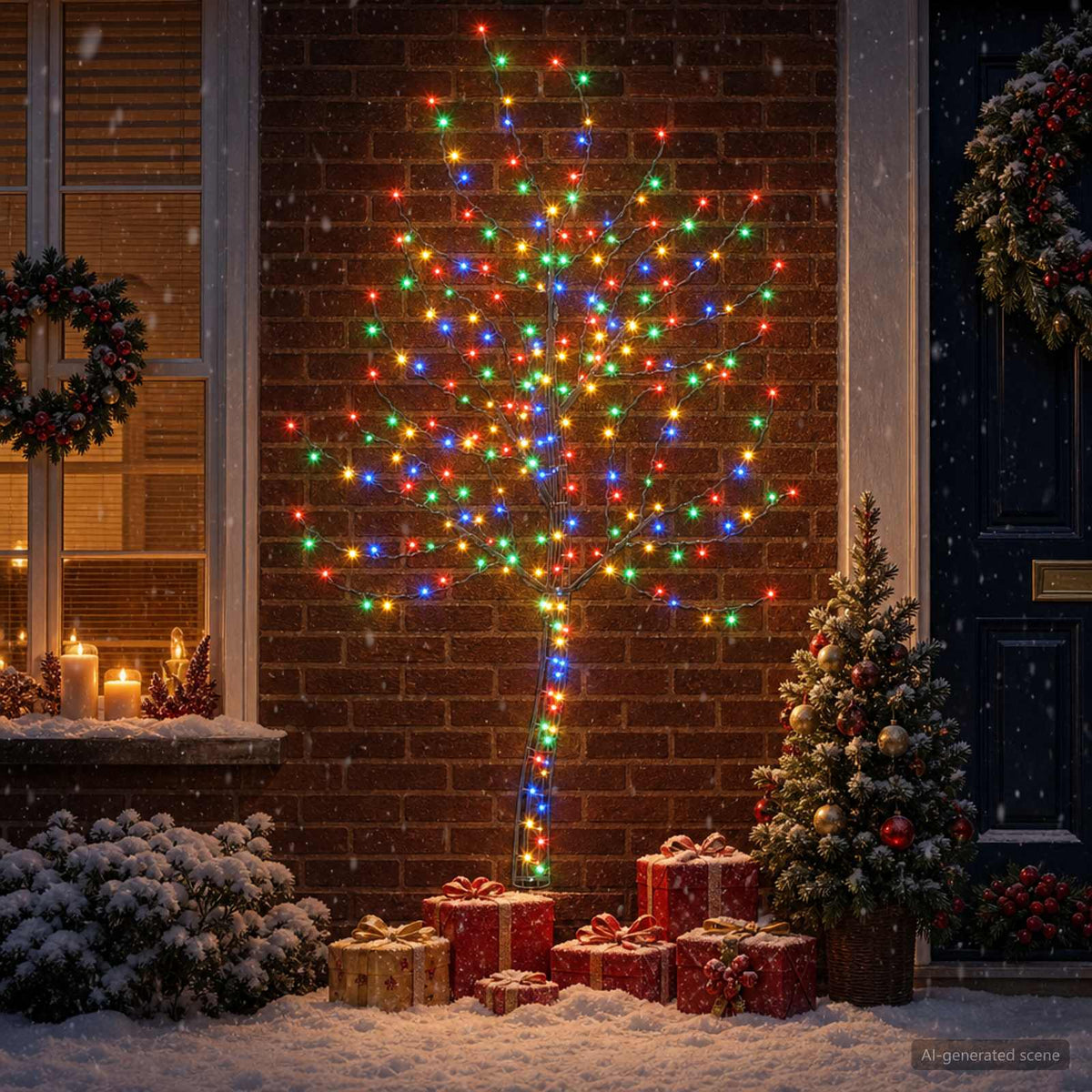 LED Wall Christmas Tree 180 cm 200 LEDs Multicolour Steel Black