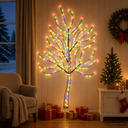 LED Wall Christmas Tree 180 cm 200 LEDs Multicolour Steel Black