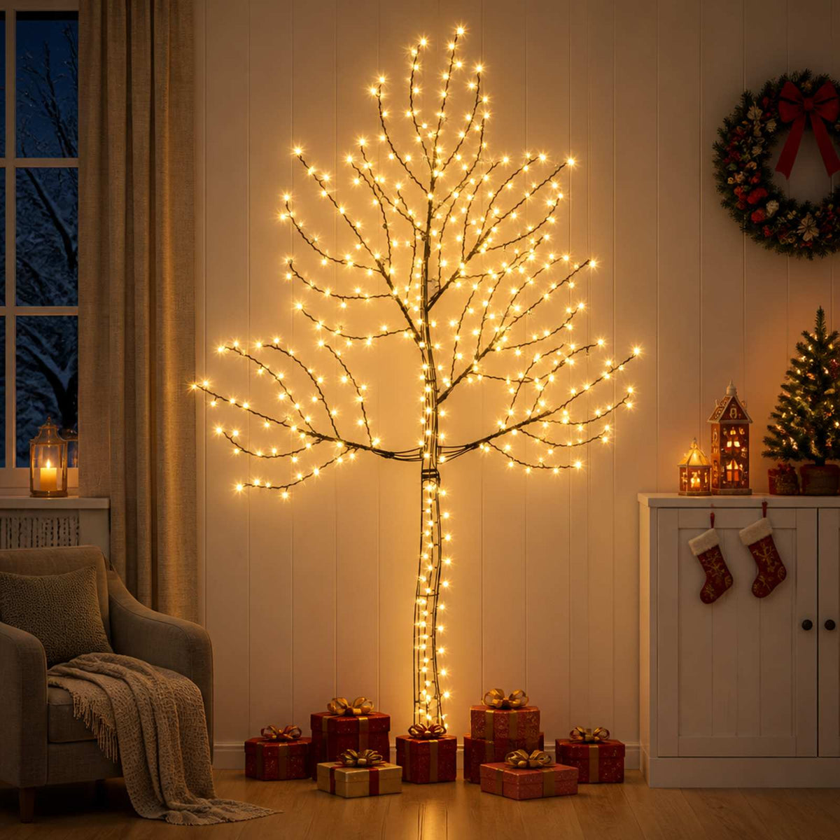 LED Wall Christmas Tree 210 cm 312 LEDs Warm White Steel Black