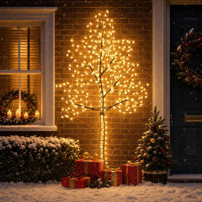 LED Wall Christmas Tree 210 cm 312 LEDs Warm White Steel Black