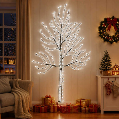 LED Wall Christmas Tree 210 cm 312 LEDs Cold White Steel Black