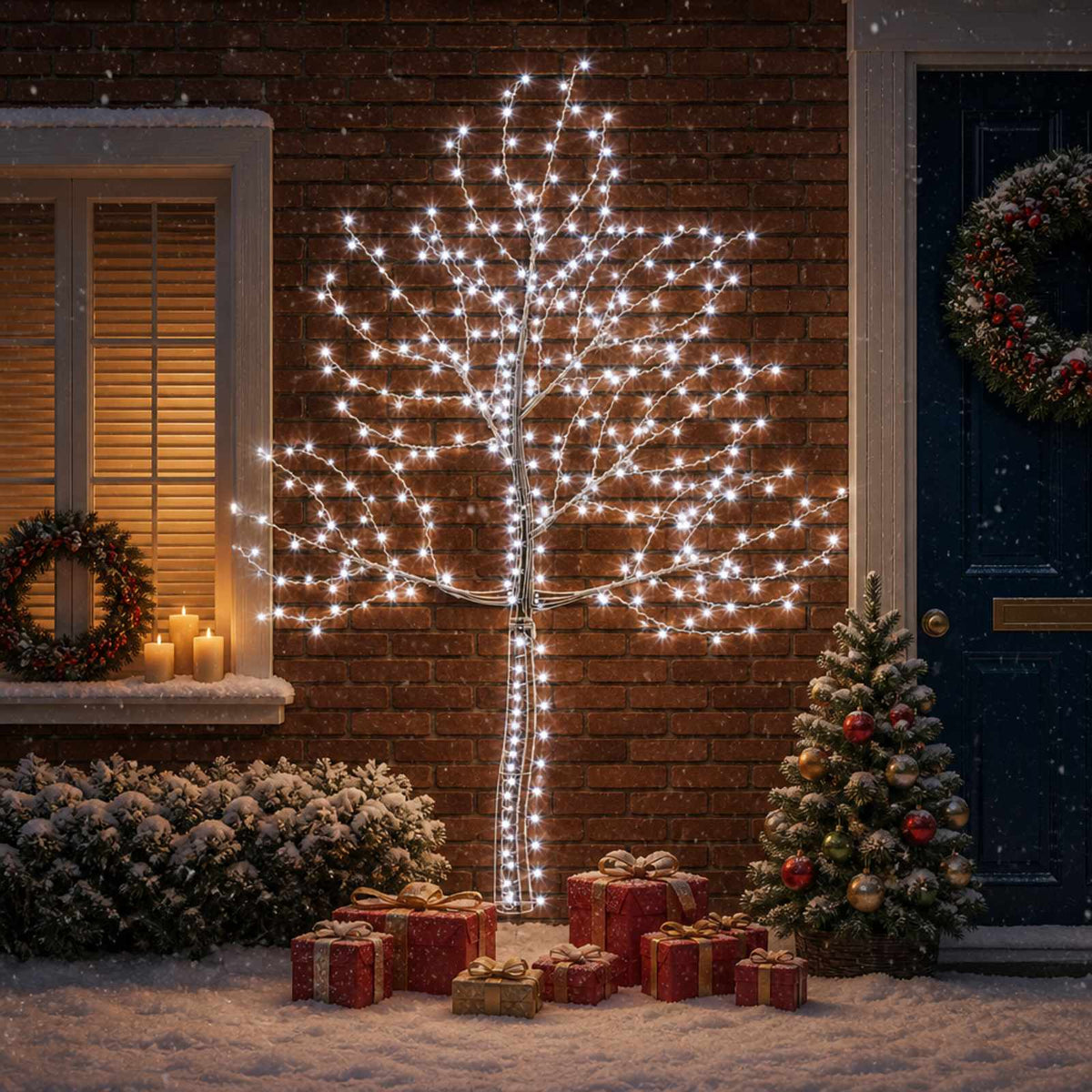 LED Wall Christmas Tree 210 cm 312 LEDs Cold White Steel Black