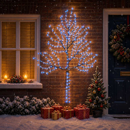 LED Wall Christmas Tree 210 cm 312 LEDs Blue Steel Black