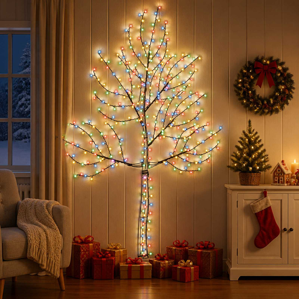 LED Wall Christmas Tree 210 cm 312 LEDs Multicolour Steel Black