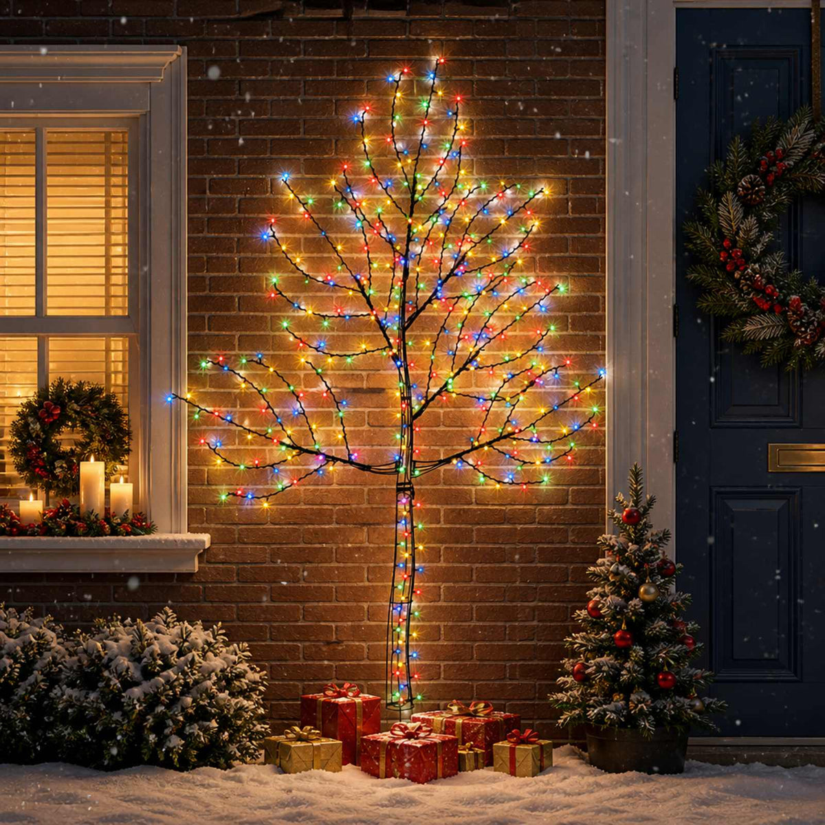 LED Wall Christmas Tree 210 cm 312 LEDs Multicolour Steel Black
