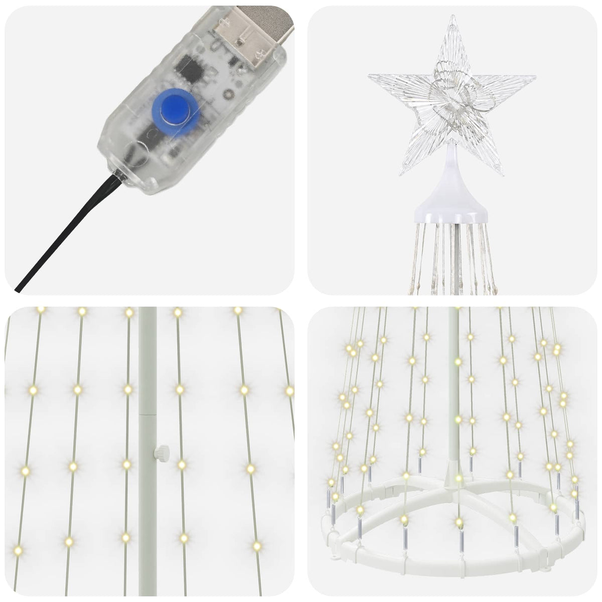 LED Cone Christmas Tree 180 cm 250 LEDs Warm White Steel White